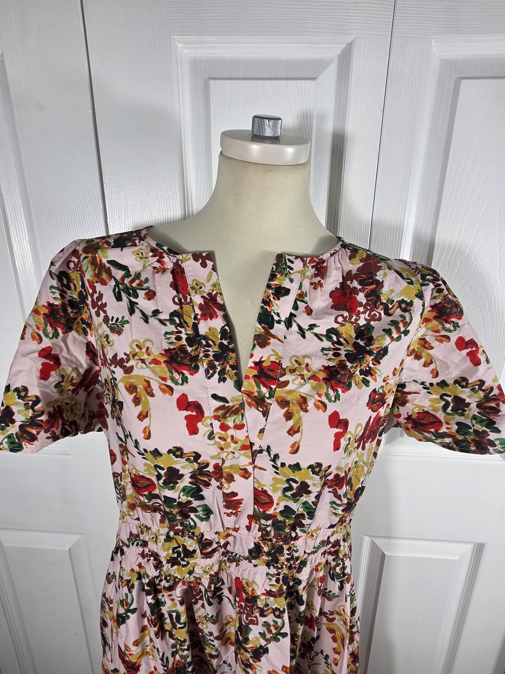 Maeve Anthropologie Floral Maxi Dress Pink Smocked Waist Short Sleeve XL - Picture 2 of 10